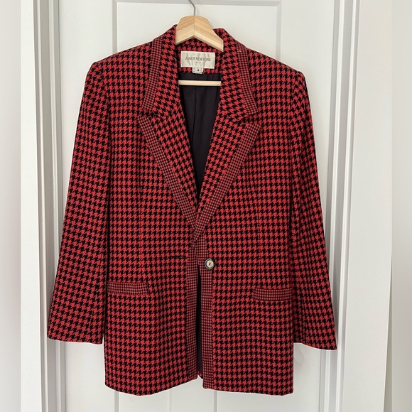 Jones New York: Vintage 80s Orange Black Herringbone Blazer 100% Wool: Size US 4 - Picture 2 of 7